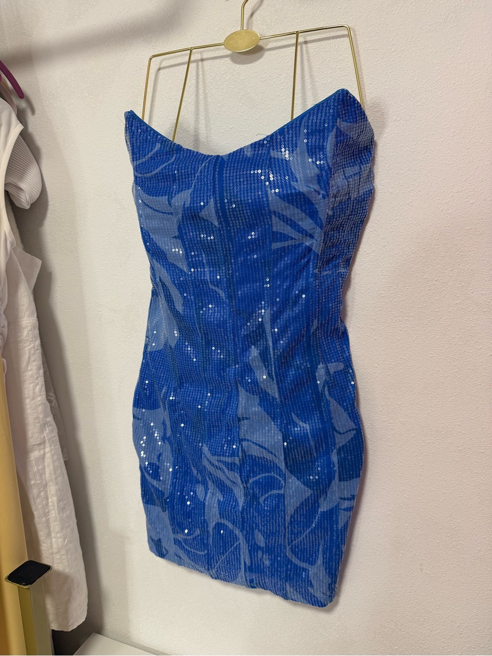 Windsor Blue Sequin Strapless Mini Dress